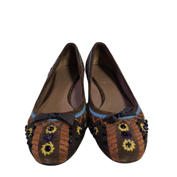 Brown Suede Miu Miu crystal embroidered Kitten heel sz 8 - Picture 2 of 9